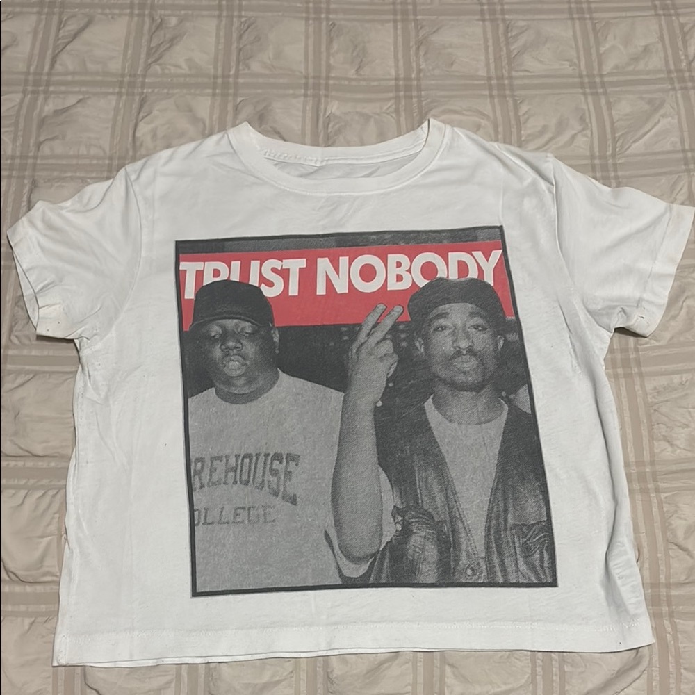 White Graphic T-Shirt with Trust Nobody Print